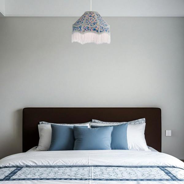 Classic Victorian Empire Lampshade in Multi Colour Cotton with Tassels Image 6