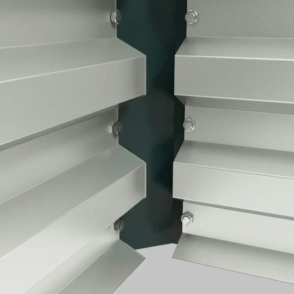 Steel planter box corner joint detail with slotted ends and visible bolts
