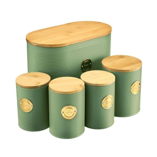 Cooks Professional 5 Piece Kitchen Storage Set with Bamboo Lids | Green / Gold