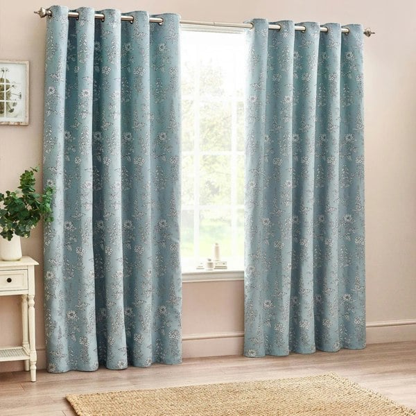 Wylder Nature Sophia Jacquard Floral Eyelet Curtains - Blue