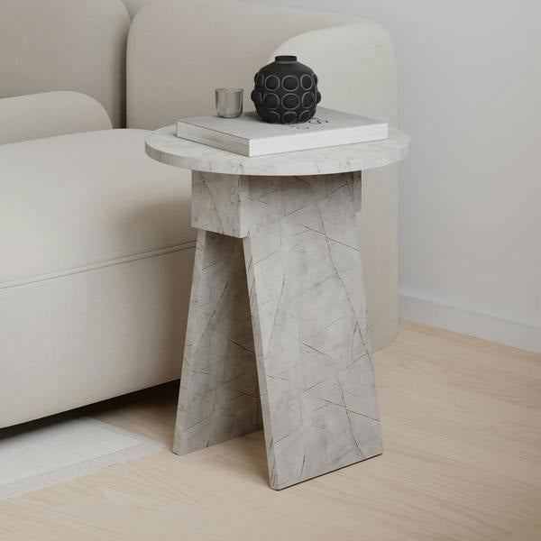 Decortie Modern Chen Side Table Round Shape Particle Board 2 Legs Coffee Table 42(W)x42(D)x50(H) cm