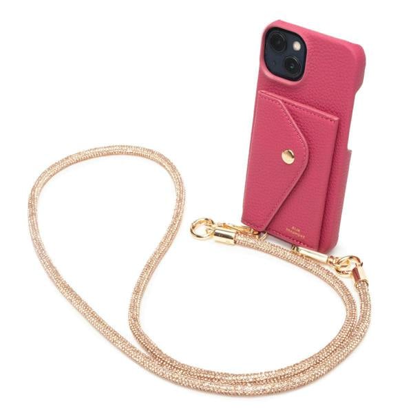 Elie Beaumont Genuine Leather iPhone Case - Azalea - Champagne Diamante Lanyard