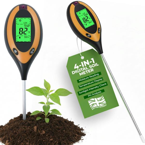 My Garden Digital Soil Meter 4-in-1 - PH Meter for Soil, Moisture Meter, Temperature & Sunlight Sensor - Plant Moisture Tester