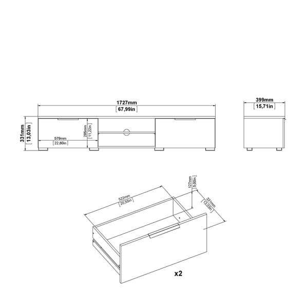 Wyld Haus Amberfield High Gloss White TV Unit 2 Drawers 2 Shelf