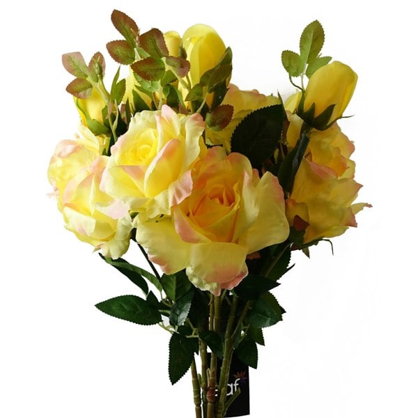 Leaf Pack of 6 x 80cm Artificial Yellow Rose Stem - 18 flowers