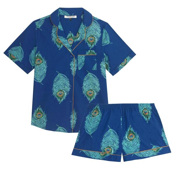 Their Nibs Cotton Shortie Pyjamas Navy Peacock Feather