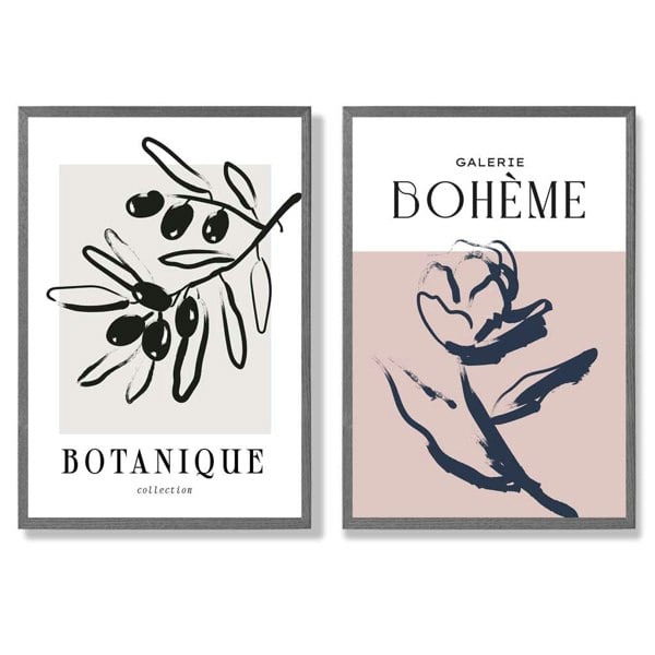 Sage Green Geometric Pineapple Fruit Set of 2 Art Prints with Dark Grey Frame