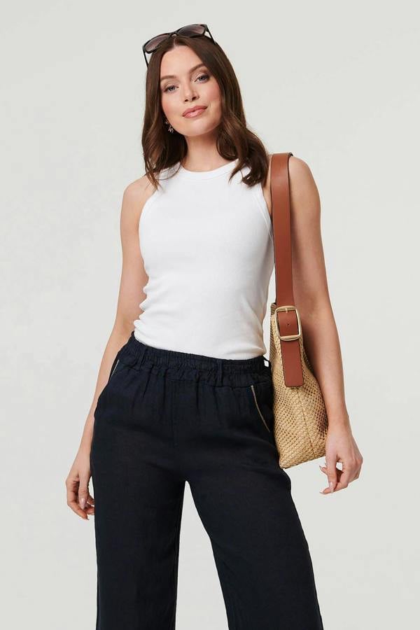 Navy | High Waist Wide Ankle Length Trousers