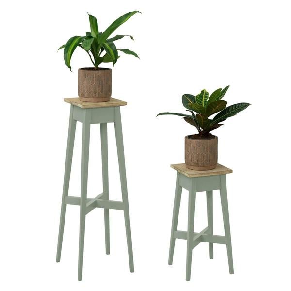 Statement Furniture Florence Plant Stands Set of 2, Tall Small Wooden Plant Holders Assembled