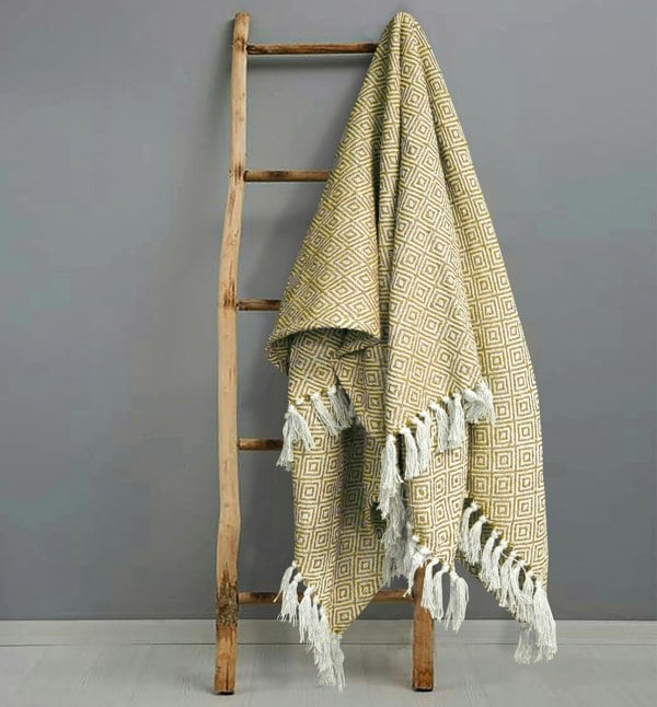 Velosso Luxury Jacquard Diamond Cotton Tassel Throw - 127cm x 152cm