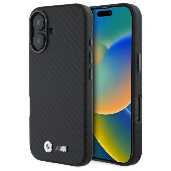 BMW M Series Carbon Wrapped Metal Logo Hardcase for iPhone 16 6.1" Black - BMHCP16S23PUFWC