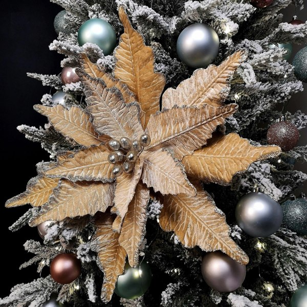 Samuel Alexander 68cm Champagne Gold Velvet Poinsettia Stem Christmas Decoration