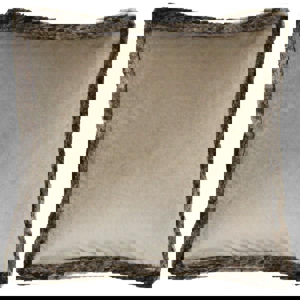 Riva Home Kiruna Faux Fur Edged Velvet Style Square Cushion Cover - Taupe