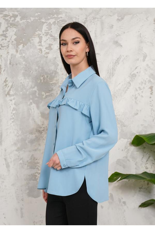 Hoxton Gal Oversized Frill Detailed Long Sleeves Blouse Shirt in Baby Blue