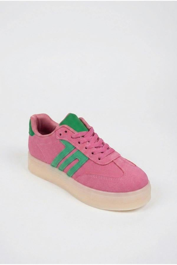 Genevieve Suede Effect Two Tone Trainers | colour:PINK