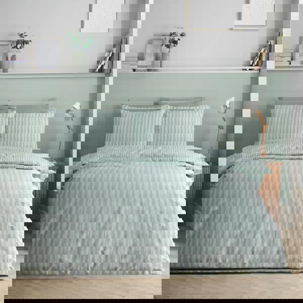 Catherine Lansfield Epping Textured Stripe Reversible Duvet Cover Set Green