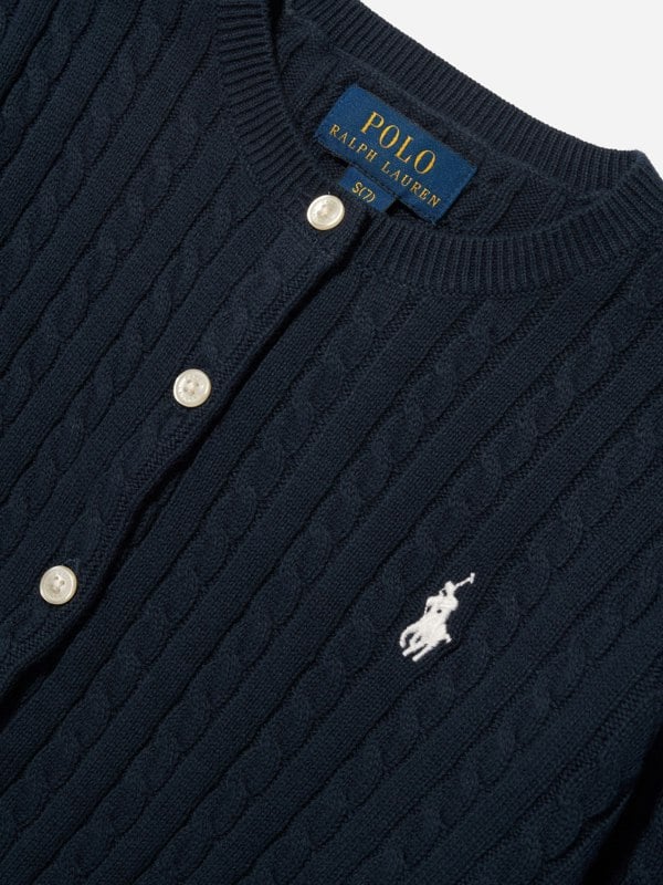 Ralph Lauren Kids Girls Mini Cable Knit Cardigan in Navy