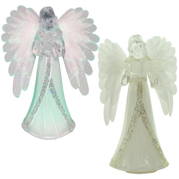 Shatchi 21cm Fibre Optic LED Angel Figure with Colour Changing Wings, Battery Powered Christmas Decoration