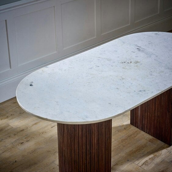 Wyld Haus Alabama Ribbed Mango Wood Dining Table With Marble Top
