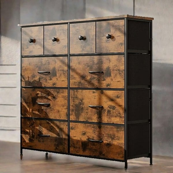 Rafaelo Mobilia Industrial 10 Drawer Chest Rustic Brown