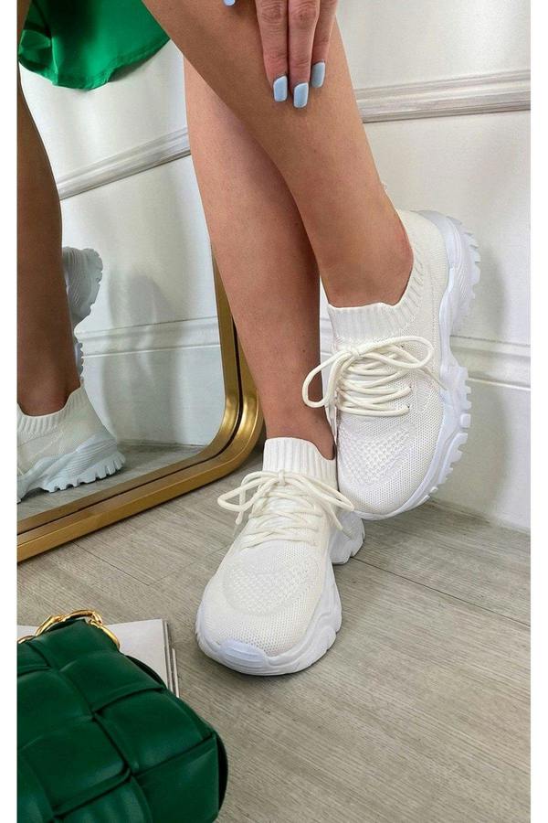 Ava Lace Up Sock Trainer - White