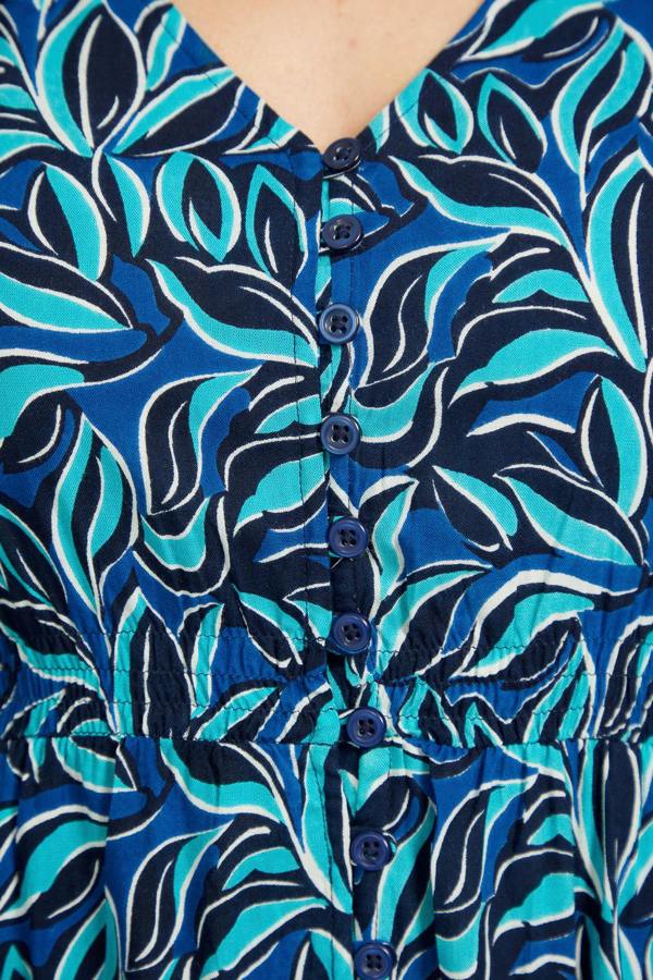 Mudflower Leaf Print Flared Button-Up Midi Dress