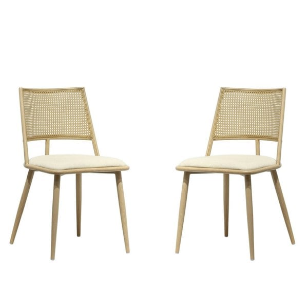 Furniture One Dining Chairs Set of 2, Mid-Century Kitchen Chair-Rattan Backrest and Metal Frame, Upholstered Dining Chair with Living Room, Bedroom