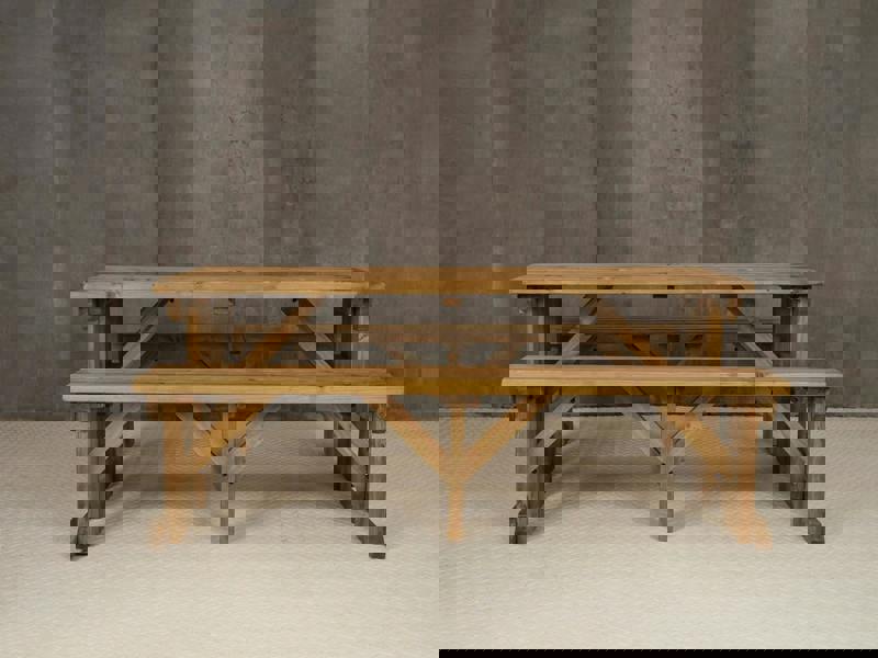 Aspen Picnic Table and Benches Set - Rustic Finish Wooden Outdoor Dining Set for Gardens and Patios