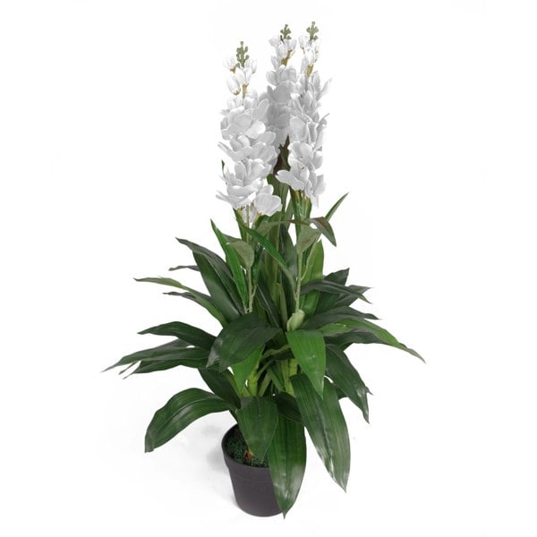 Leaf 100cm Artificial Cymbidium Orchid Plant - Extra Large - White Flowers