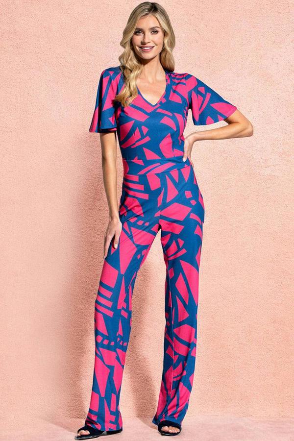 HotSquash Straight Leg Jumpsuit with V-neck and Flare Sleeves