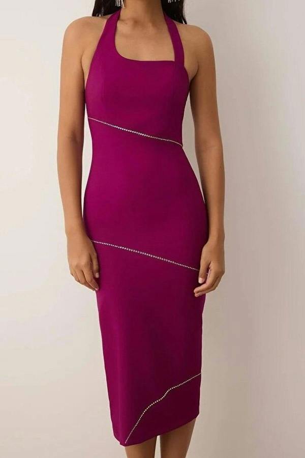 WOVCOR Fitted Embellished Woven Dress