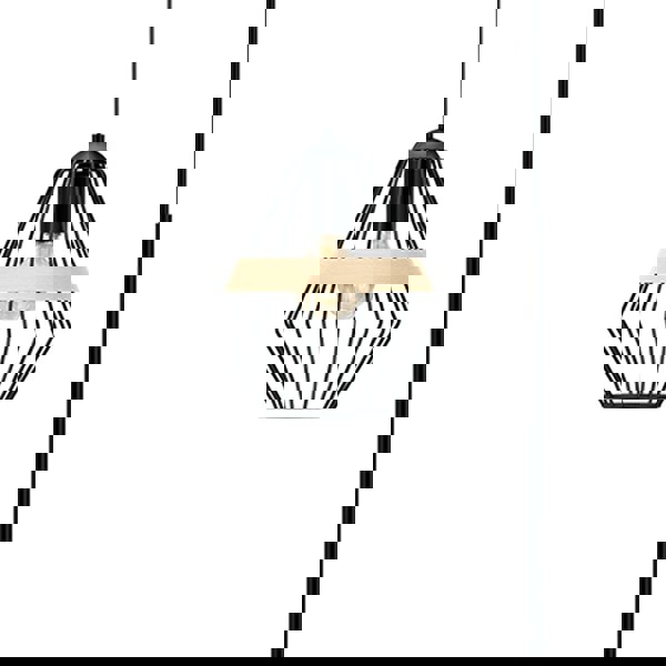 Milagro Cliff Black Floor Lamp Hand Made Matt Black Cage Style Lamp With Natural Wood Detail