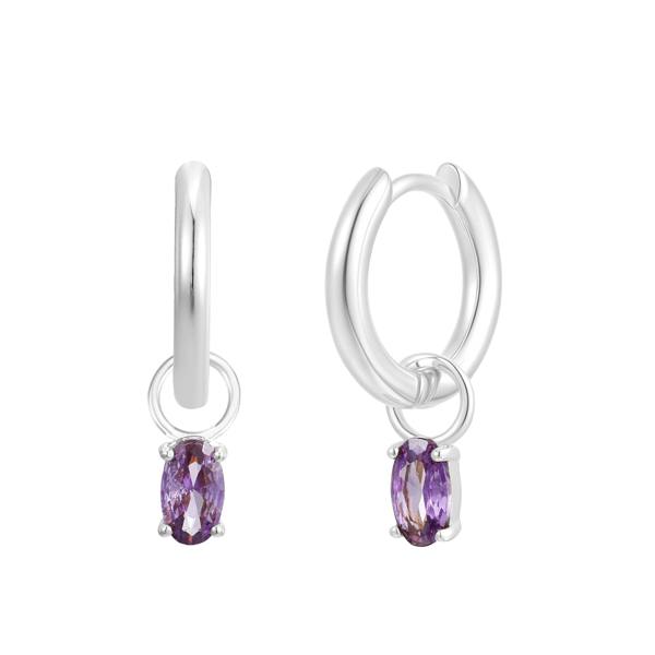 Gold Trip February Huggie Hoop Birthstone Charm Earrings