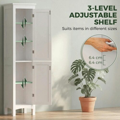 Wyld Haus Barila 160cm Slim Tall Bathroom Storage Cabinet With Adjustable Shelves And Double Doors White
