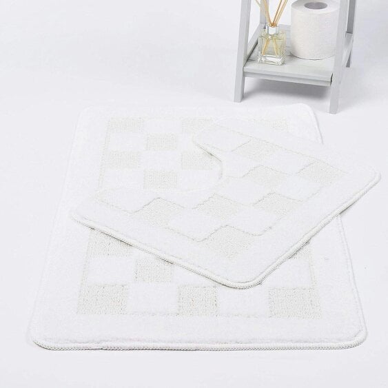 Night Zone Square Bath Mat – Soft Absorbent Non-Slip Bathroom Rug - White
