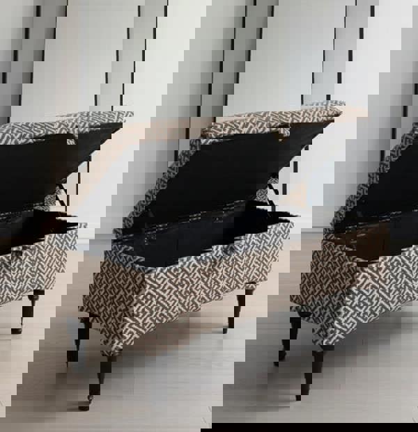 ISTOOLS Multifunctional Eden Brown Bloc Pattern Geometry Coffee Table Storage Ottoman Pouffe – Stylish Living Room Footstool