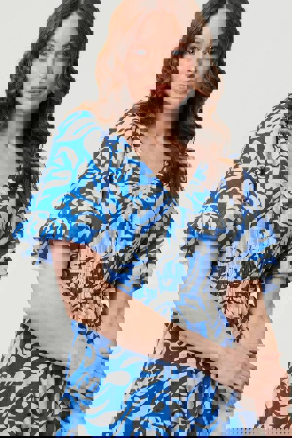 Blue | Floral Puff Sleeve Tiered Midi Dress