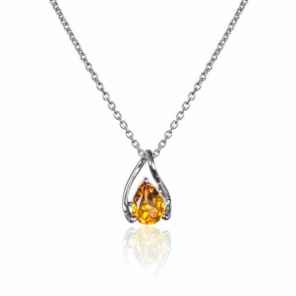 925 Sterling Silver Citrine Gemstone Pendant Necklace - namana.london