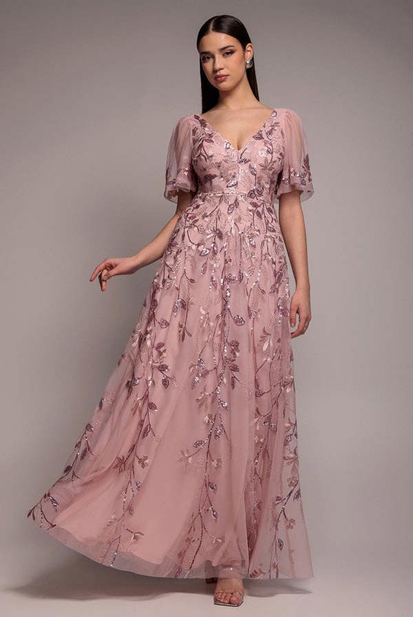 Flared Sleeve Embroidered Maxi Dress - Blush DR3279