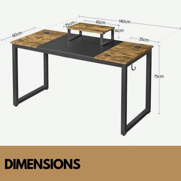 Rafaelo Mobilia Industrial Writing Desk With Moveable Monitor Mount