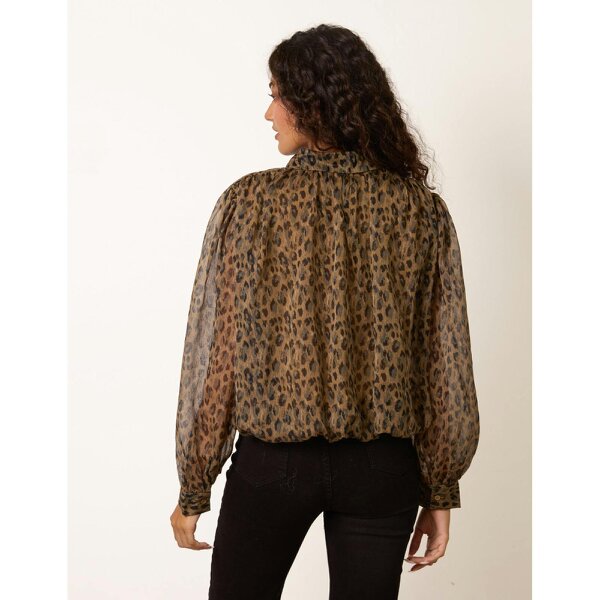 Blue Vanilla Leopard Mesh Puff Ball Shirt