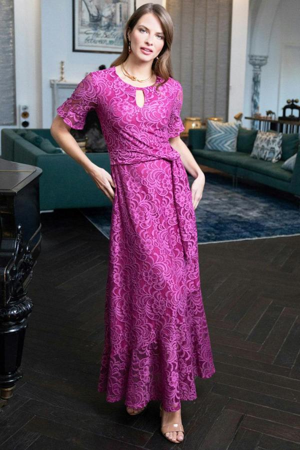 HotSquash Keyhole Lace Dress with Asymmetric Hem