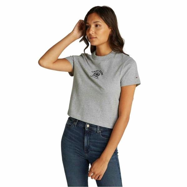 Tommy Jeans Womens/Ladies Varsity Logo Regular Crop Top - Grey Heather - 
