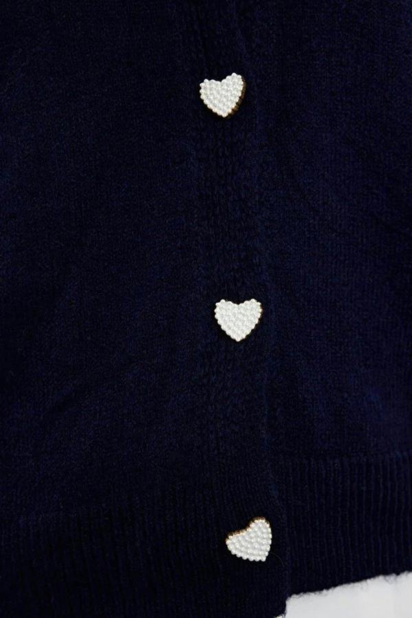 WOVCOR Soft-Textured Knit Cardigan with Jewelry Button Detail
