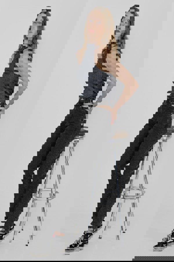 ENORSIA Black Wide-Leg Comfort Jeans With Waist Cut-Outs