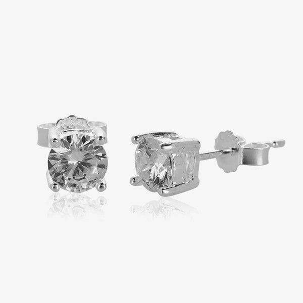T. H. Baker Silver Clear Cubic Zirconia Round 4 Claw Studs GK-E457C