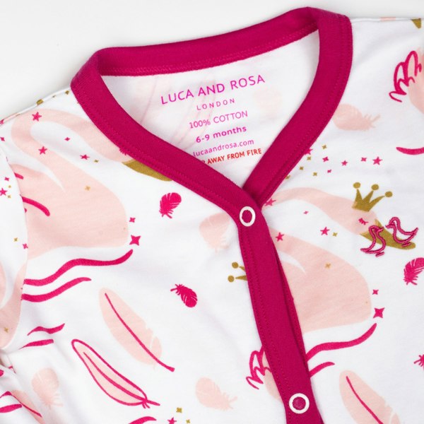 Luca and Rosa Swan Princess Print Baby Girl Sleep Suit