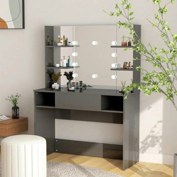 Berkfield Makeup Table with LED Lights 100x40x135 cm MDF Shining Grey