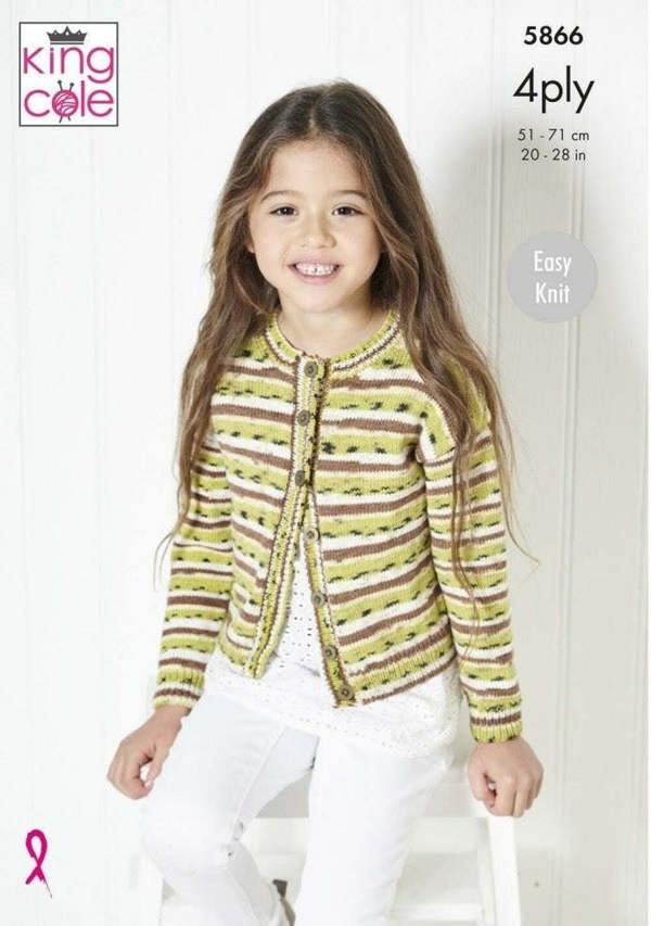 King Cole Footsie 4 Ply Knitting Pattern 5866, Cardigans, Sweaters for Kids, 20 - 28 Inches - Easy