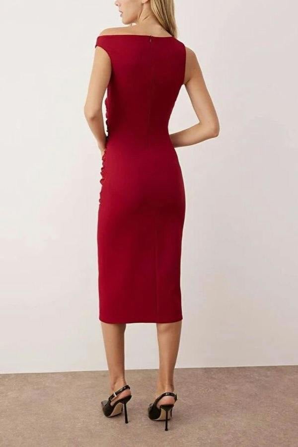 WOVCOR Gathered Detail Midi Woven Dress